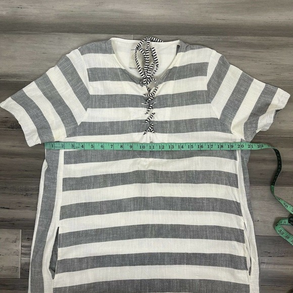Ace & Jig Striped Lace Up Dress Organic Cotton Pockets Women's Gray White Size L - Picture 10 of 11